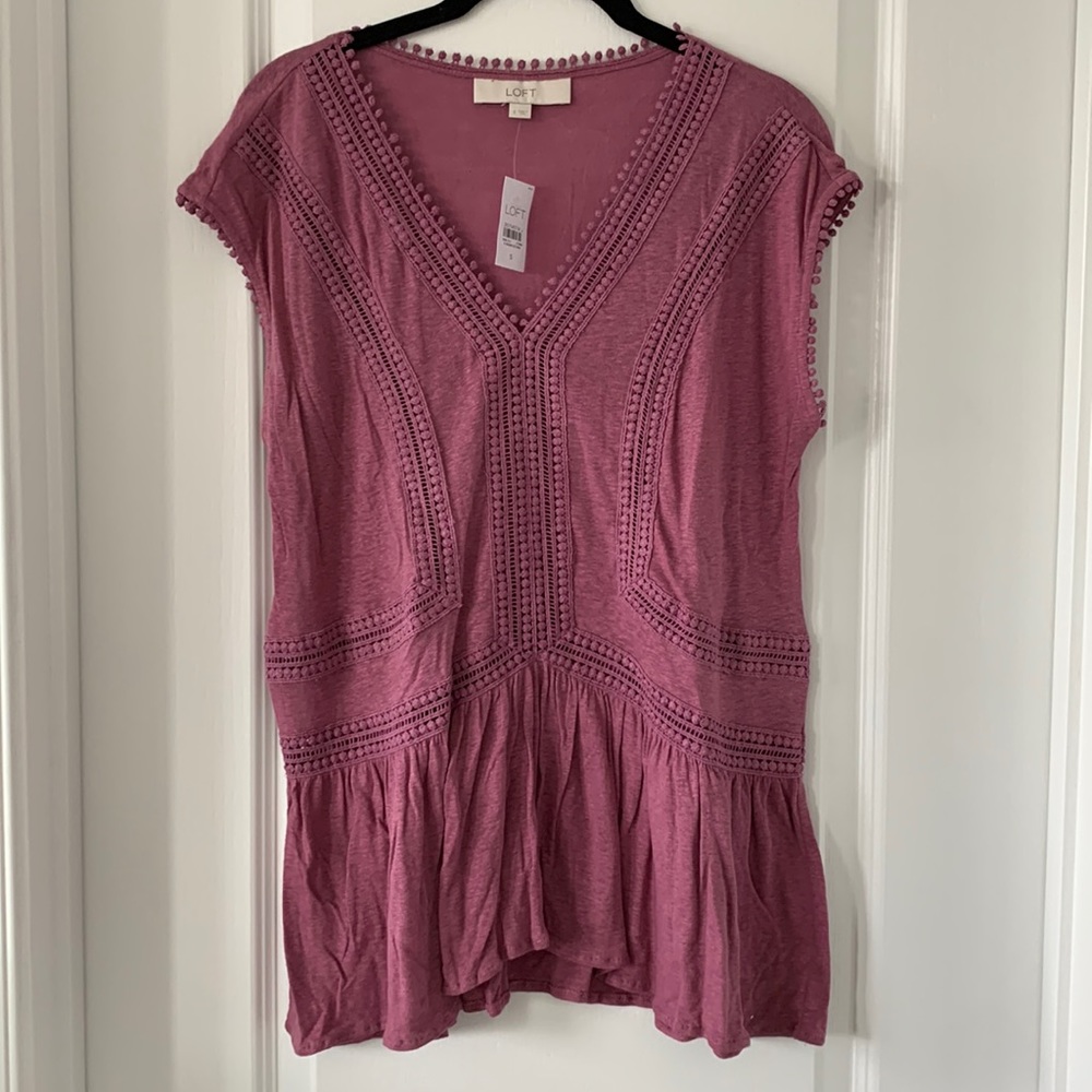 NWT LOFT Linen Blend Embroidered Peplum Hem Sleeveless Top Size S